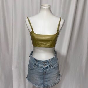 Out from Under faux leather corset top olive green medium